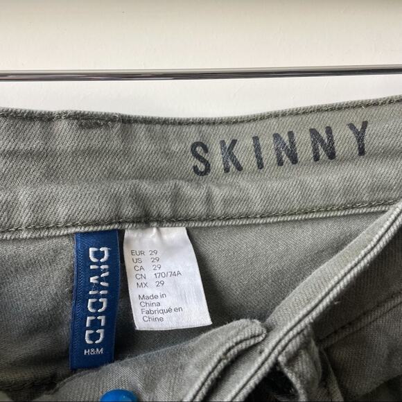 Divided H&M Moto Skinny Jeans Olive Green Distressed 29 - Picture 5 of 9